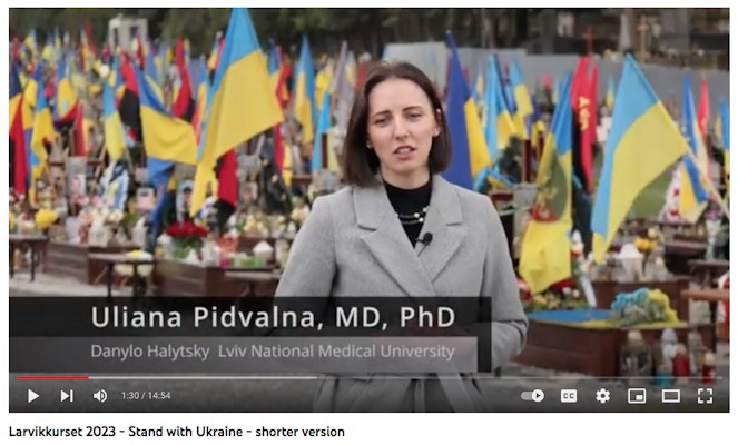 The video features Uliana Pidvalna and other Ukrainian doctors