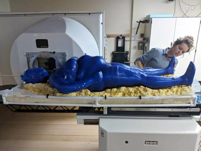 Lifelike 3D phantom lying on a scanner